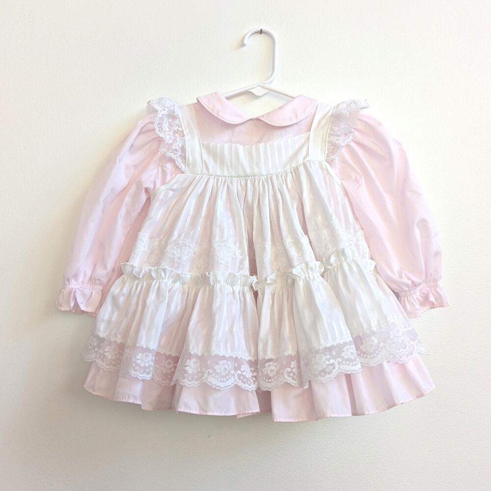 Vtg Bryan Pink Pinafore Dress 18m Lace Girly Dainty